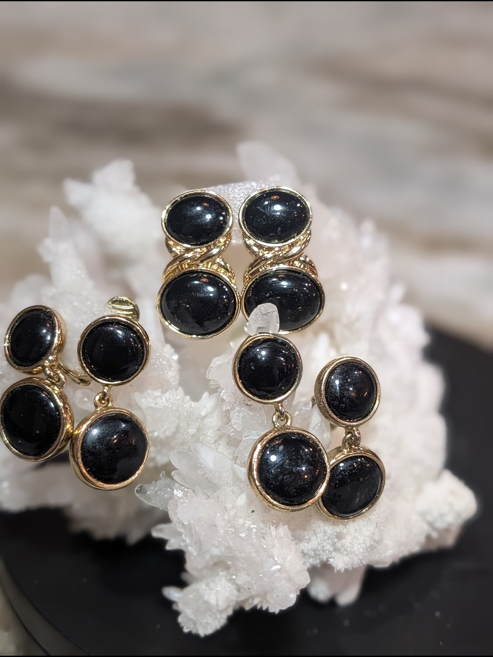 Napier Gold-Tone Black Cabochon Drop Earrings